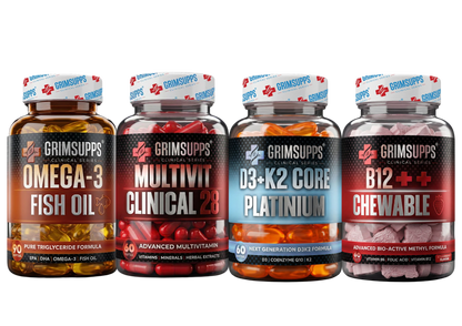 Grimsupps Clinical Series Omega-3 Fish Oil + Multivit Clinical 28 + D3 + K2 Core Platinum + B12 Vitamin Çiğnenebilir 60 Tablet